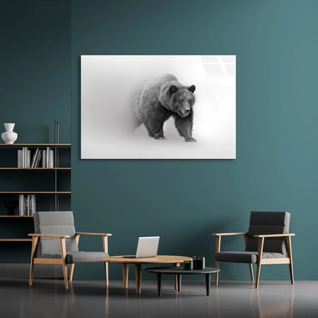 Siyah Beyaz Ayı Cam Tablo 50x35 cm