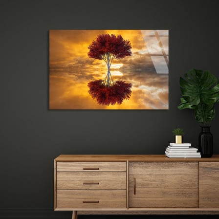 Soyut Ağaç Yansıması Cam Tablo 125x80 cm