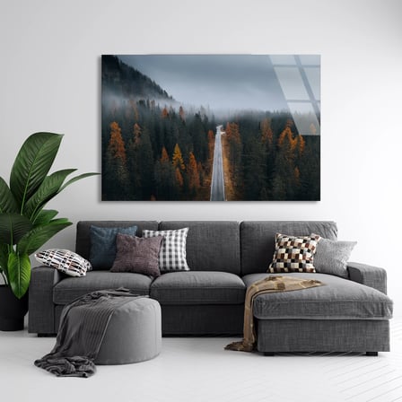 Sisli Orman Yolu Cam Tablo 50x35 cm