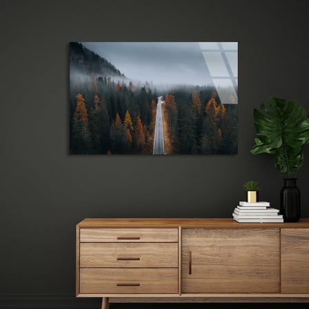 Sisli Orman Yolu Cam Tablo 50x35 cm