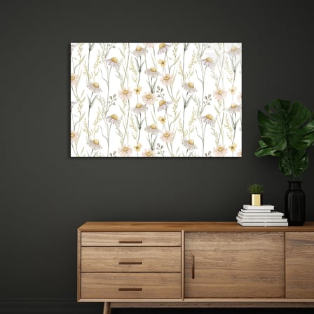 Minimal Papatya Deseni Cam Tablo 50x35 cm
