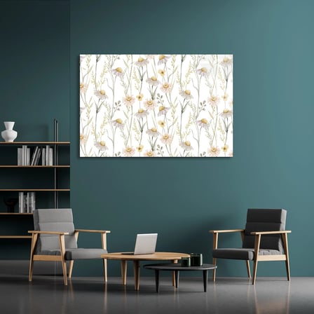 Minimal Papatya Deseni Cam Tablo 50x35 cm