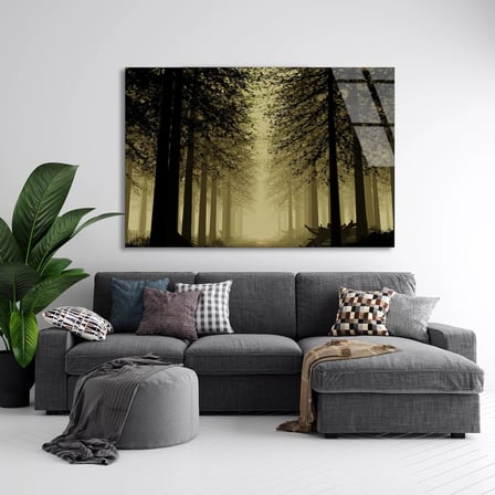 Sisli Karanlık Orman Cam Tablo 90x60 cm