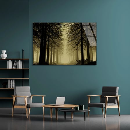 Sisli Karanlık Orman Cam Tablo 90x60 cm
