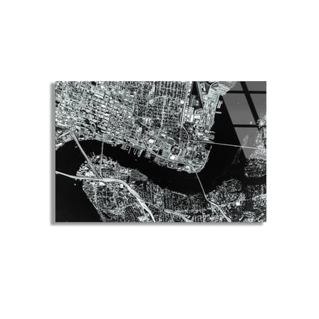 Siyah Beyaz Şehir Haritası Cam Tablo 50x35 cm