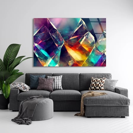 Renkli Kristal Prizma Cam Tablo 125x80 cm