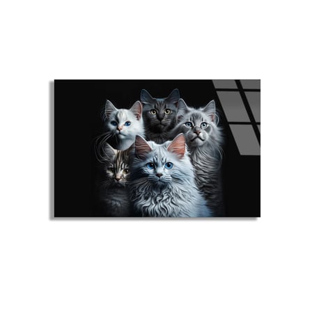 Sevimli Kedi Ailesi Cam Tablo 50x35 cm