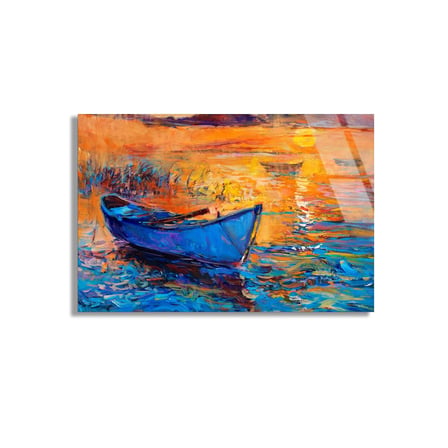 Gün Batımında Tekne Cam Tablo 50x35 cm