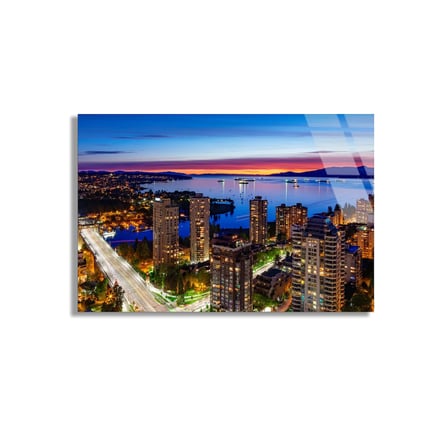 Gece Şehir Kıyısı Cam Tablo 50x35 cm