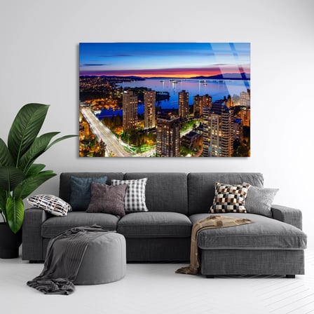 Gece Şehir Kıyısı Cam Tablo 50x35 cm