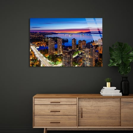 Gece Şehir Kıyısı Cam Tablo 50x35 cm
