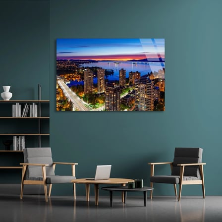 Gece Şehir Kıyısı Cam Tablo 50x35 cm