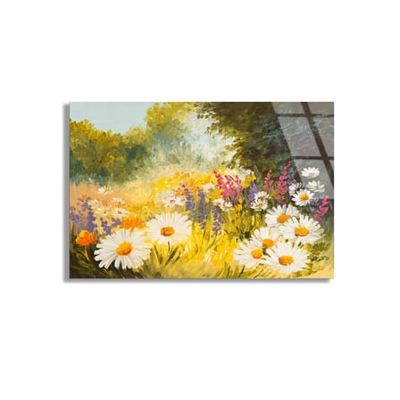 Papatya Çiçek Bahçesi Cam Tablo 50x35 cm