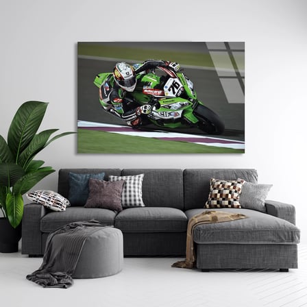 Yeşil Yarış Motosikleti Cam Tablo 50x35 cm