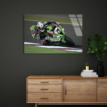 Yeşil Yarış Motosikleti Cam Tablo 50x35 cm