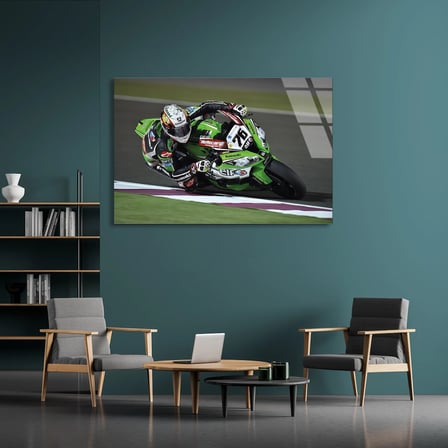 Yeşil Yarış Motosikleti Cam Tablo 50x35 cm