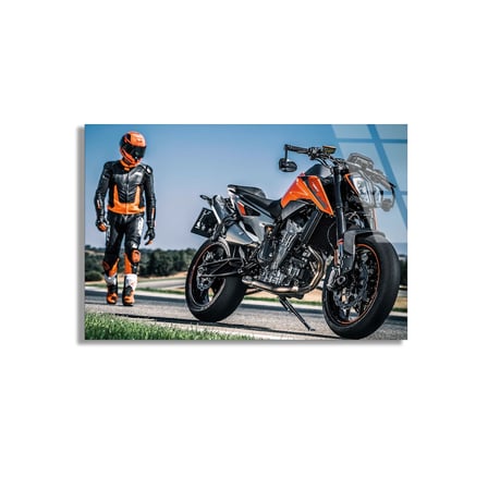 Motosiklet Ve Sürücü Cam Tablo 50x35 cm