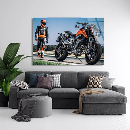 Motosiklet Ve Sürücü Cam Tablo 50x35 cm