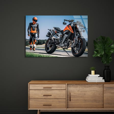 Motosiklet Ve Sürücü Cam Tablo 50x35 cm