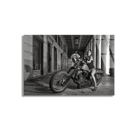 Chopper Motosiklet Kadın Cam Tablo 50x35 cm