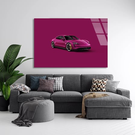 Pembe Elektrikli Araba Cam Tablo 50x35 cm