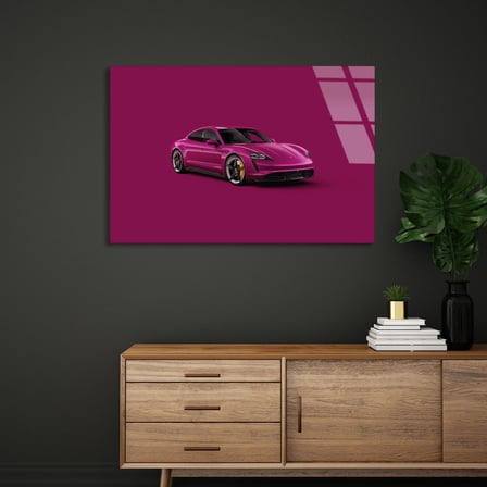 Pembe Elektrikli Araba Cam Tablo 50x35 cm