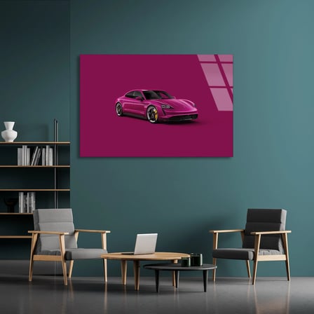 Pembe Elektrikli Araba Cam Tablo 50x35 cm