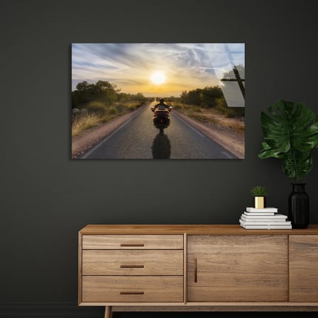 Yolda Motosiklet Yolculuk Cam Tablo 50x35 cm