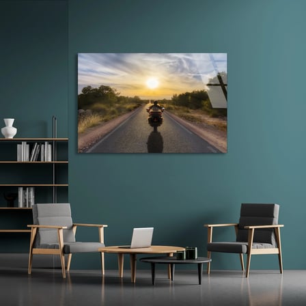 Yolda Motosiklet Yolculuk Cam Tablo 50x35 cm