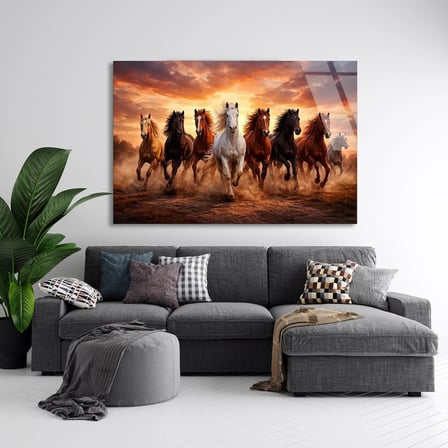 Koşan Yabani Atlar Cam Tablo 50x35 cm