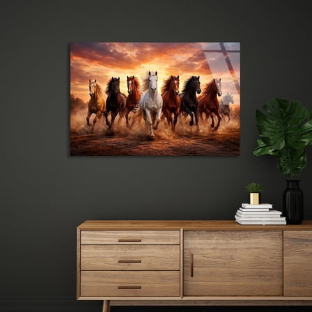 Koşan Yabani Atlar Cam Tablo 50x35 cm