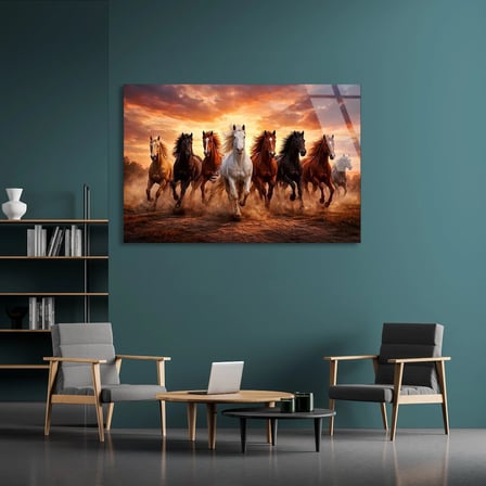 Koşan Yabani Atlar Cam Tablo 50x35 cm