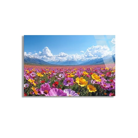 Dağ Eteği Çiçek Tarlası Cam Tablo 50x35 cm