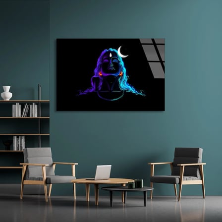Shiva Neon Figürü Cam Tablo 50x35 cm