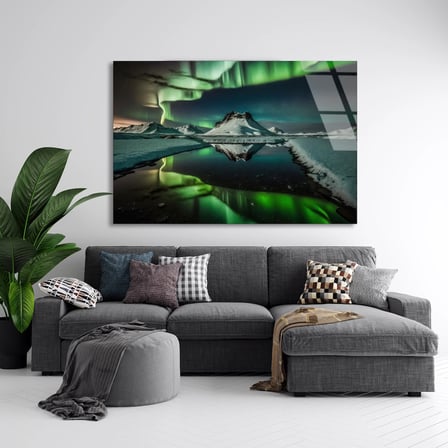 Kuzey Işıkları Göl Cam Tablo 50x35 cm