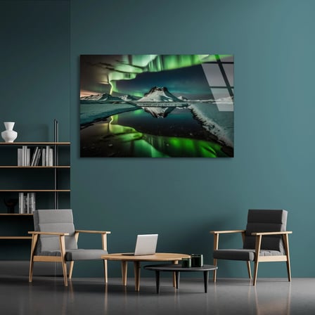 Kuzey Işıkları Göl Cam Tablo 50x35 cm