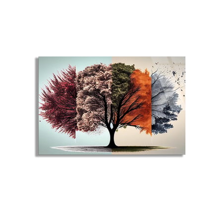 Dört Mevsim Ağacı Cam Tablo 125x80 cm