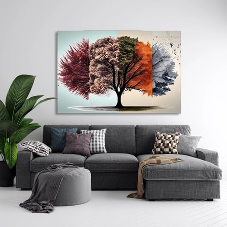 Dört Mevsim Ağacı Cam Tablo 125x80 cm