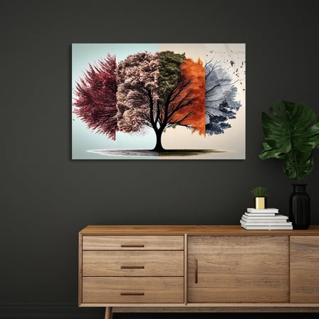 Dört Mevsim Ağacı Cam Tablo 125x80 cm