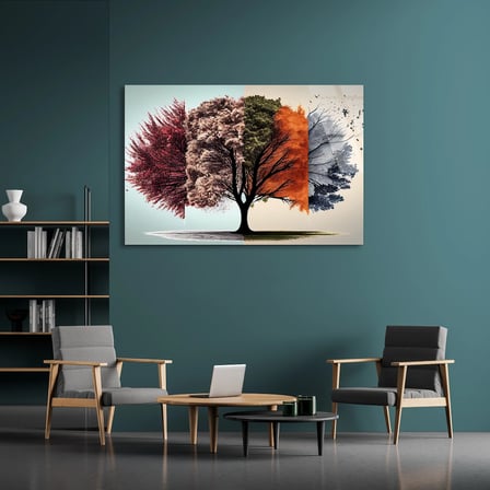 Dört Mevsim Ağacı Cam Tablo 125x80 cm