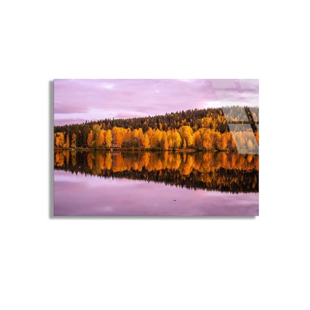 Sonbahar Göl Yansıması Cam Tablo 50x35 cm