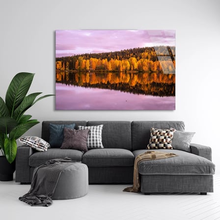 Sonbahar Göl Yansıması Cam Tablo 50x35 cm