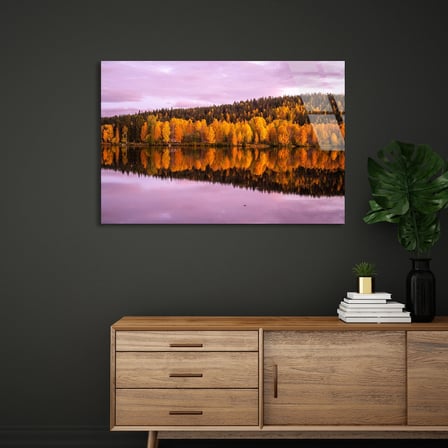 Sonbahar Göl Yansıması Cam Tablo 50x35 cm