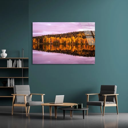 Sonbahar Göl Yansıması Cam Tablo 50x35 cm