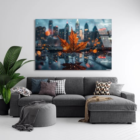 Şehir Sonbahar Yaprağı Cam Tablo 50x35 cm