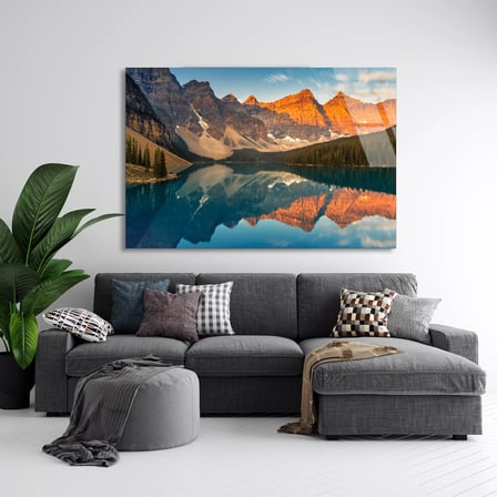 Dağ Göl Yansıması Cam Tablo 50x35 cm