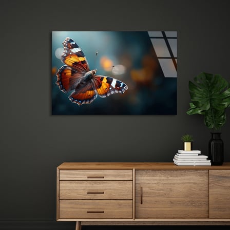 Kelebek Yakın Çekim Cam Tablo 50x35 cm