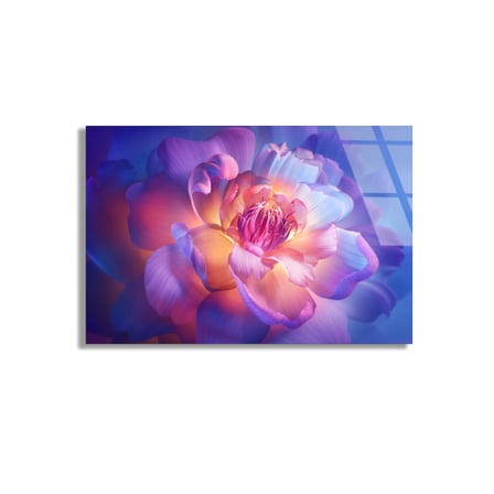 Neon Çiçek Açılımı Cam Tablo 50x35 cm