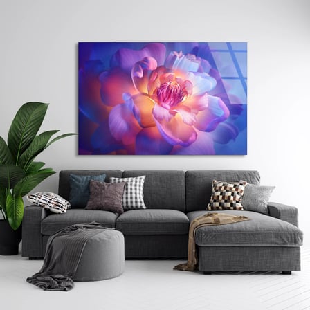 Neon Çiçek Açılımı Cam Tablo 50x35 cm