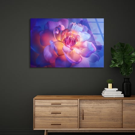 Neon Çiçek Açılımı Cam Tablo 50x35 cm